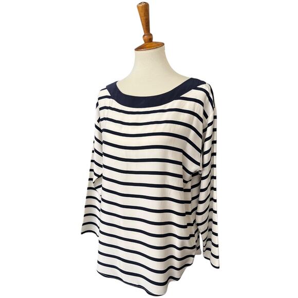 Vintage Ann Taylor Striped 100% Silk Preppy Quiet Luxury Workwear Blouse Size L - Picture 2 of 6